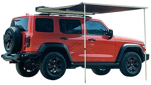 Auto Seitenmarkise Dachträger Markise für Fahrzeuge Wasserdicht UV50+ Sonnenschutz Dachzelt mit Teleskopstangen Einziehbar und Tragbar mit Tragetasche