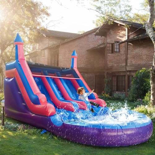 Inflatable Bouncy Castle with Double Slides Climbing Wall Splashing Pool,Inflatable Water Park Commercial PVC Inflatable Bounce House for Adults Kids Outdoor Indoor Play 6.2 x 3.3 x 3.7M