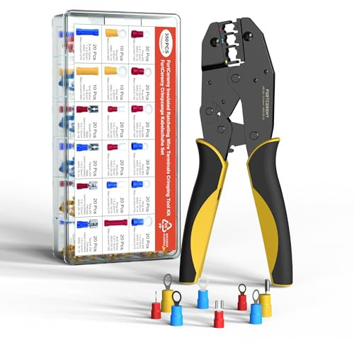 Pince à Sertir à Cliquet, FortCeremy Pince à Sertir de Bornes Isolées, AWG20-10 (0,5-1,5mm²/1,5-2,5mm²/4-6mm²), Pince à Sertir Électrique pour Connecteurs Électriques