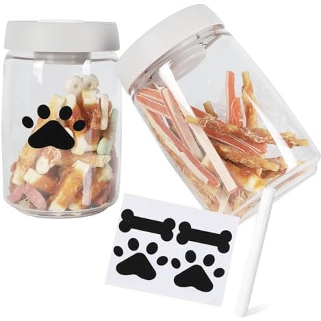 Ctomche 2 Pack Dog Treat Container,Vacuum Container Pet Food Storage,Airtight Cat Dog Treat Snack Jar,Glass Food Jar,Leak Proof Pet Food Container,Portable Dog Treat Tin-Can Be Personalized 1.2L