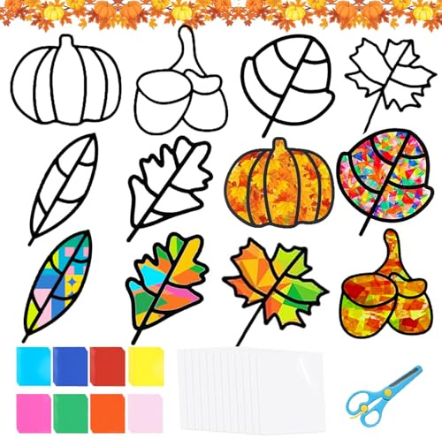Kränze Herbst Bastelset, 12 Stück Herbst Basteln DIY Set Herbst Kränze Kreativsets zum Basteln mit Scherefür Herbstdeko Blätter Erntedankfest Geschenk für Halloween Bastelset Schule Herbstbasteln(C)