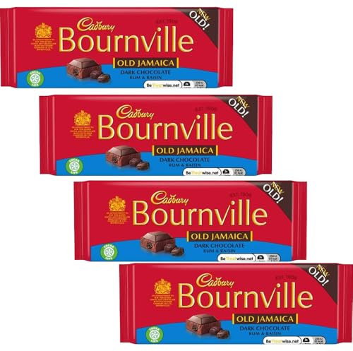 Bournvillee Old Jamaica Dark Chocolate Bar 4 x 100g - Dark chocolate with rum flavour raisins