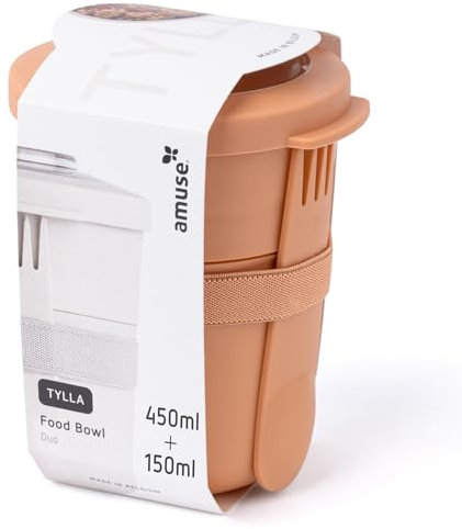 Amuse Müslibecher To Go | 450ml + 150ml | ideal für Overnight Oats, Granola, Meal Prep | Joghurtbecher To Go, Porridge Becher To Go | Geeignet für Gefrierfach, Mikrowelle & Spülmaschine | Peach