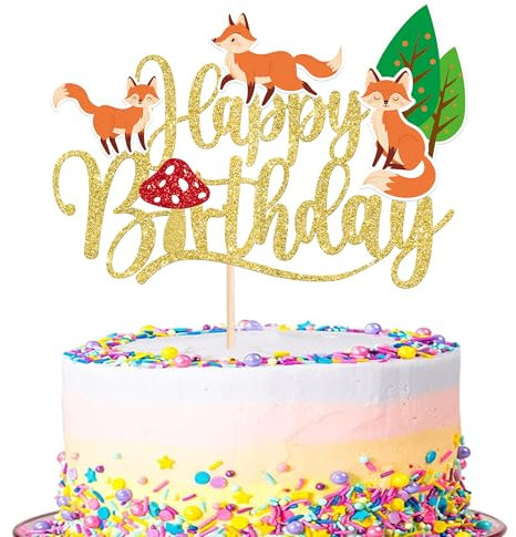 1 Stück Fuchs Tortendeko Glitzer Happy Birthday Füchse Kuchen Deko Niedlicher Fuchs Geburtstag Cake Topper für Baby Dusche Braut Dusche Kinder Geburtstags Party Kuchen Dekoration Gold