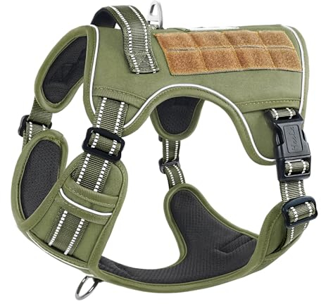 HEELE Hundegeschirr, Metall Taktisches Geschirr, Taktische Hundeweste, Service Hundegeschirr, MOLLE Sicherheitsgeschirr, Brustgeschirre für Hunde, Laufgeschirre für Hunde, Armee Grün, XL