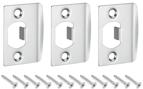 sourcing map 3Pcs Door Strike Plate, 57mm x 45mm Stainless Steel Latch Deadbolt Replacement Lock Strike Plate for Door Frame Door Jamb Reinforcement, Silver