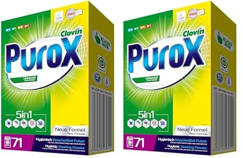 PUROX UNIVERSAL Waschpulver im Karton (71 Waschladungen) – Waschmittel für alle Textilien, entfernt Flecken, umweltfreundlich, schutz vor Kalkablagerungen, 5 kg (Packung mit 2)