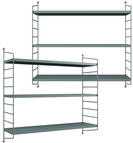 [en.casa] Modulares Wandregal Strängnäs 2er Set Metallregal Graublau Hängeregal mit 3 Regalböden Badregal Küchenwandregal Wandablage Wohnzimmer