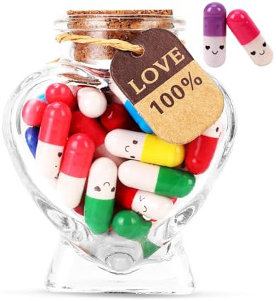 Silent-Qiaoyou Lot de 52 Capsule Lettres Message dans une Bouteille en Verre, Capsules avec Lettres de Message Dans un Flacon en Verre, pour Ami/Petite Amie Anniversaire Anniversaire Saint Valentin