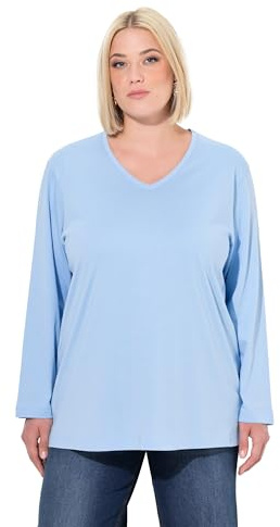 Ulla Popken Damen große Größen Übergrößen Plus Size Shirt, V-Ausschnitt, Relaxed, Langarm lichtblau 62+ 725334719-62+