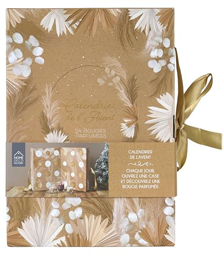 HOME DECO FACTORY Calendrier de l'Avent 24 Bougies Parfumées Festif Blanc | Cire de paraffine, calendrier de l'avent, 24 bougies parfumées, senteurs variées, ambiance festive, blanc