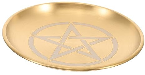 Pentagramm Altarplatte Rund aus Edelstahl, Goldene Deko