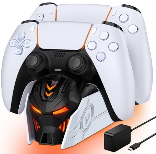 PS5 Ladestation Controller mit EU-Netzteil, Cooles Aussehen Helm, 2-3 Std Schnelles Aufladen für Playstation 5/Edge Controller