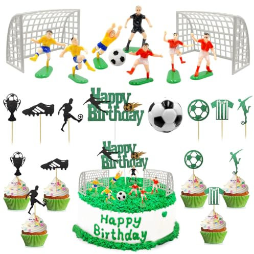 23 Stück Tortendeko Fussball, Tortenaufleger Fussball Deko, Fussball Party Tortenaufleger, Fussball Cupcake Topper, Fussball Torten Deko Figuren, Fußball Kuchen Deko für Junge Kinder