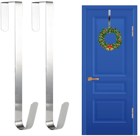 SHATCHI 2Pcs Christmas Wreath Door Hanger – 30cm Metal Front Door Wreath Holder Over Door Hook for Christmas Home Office Wall Wedding Hanging Decorations Wreaths