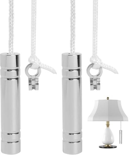 Novstuf Bathroom Light Pull Cord Handle, 2 PCS Chrome Light Switch End Weight Extension Replacement with 150cm Nylon White Cord Connector for Blind Toilet Ceiling Light Fan Switches (Silver)