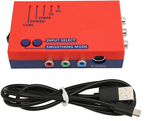 AV-zu-HDMI-Adapter für RetroScaler2x-Konverter, 480P-Retro-Gaming-zu-TV-Adapter für Vic20, Atari2600, Msx, N64, SFC, SuperFamicom, PIAYSATION2, MD1, MD2, Dreamcast, C64 (Rot)