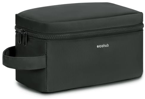 ECOHUB Water-Resistant Travel Toiletry Bag, Recycled Wet and Dry Separation Wash Bag, Dopp Kit Shaving Bag, Wide-Open Zipper Pouch Travel Toiletries Bag for Men, Patent Pending, Slim-Grey