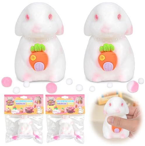 2 Stück Osterhase Anti Stress Spielzeug, Mini Kawaii Bunny Squeeze Toy mit Karotte, niedliche weiche Fidget Spielzeug Stress Relief Squeeze Spielzeug, Tiere Spielzeug Taschen Fillers für Geschenke