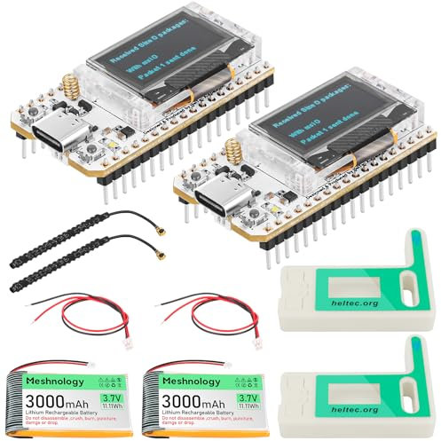 2 Pack ESP32 LoRa V3 Module Board with 3000mAh Battery Set - with 915MHz Antenna and SX1262 LoRa V3 Case Devices for Meshtastic Ar duino LoRawan IOT
