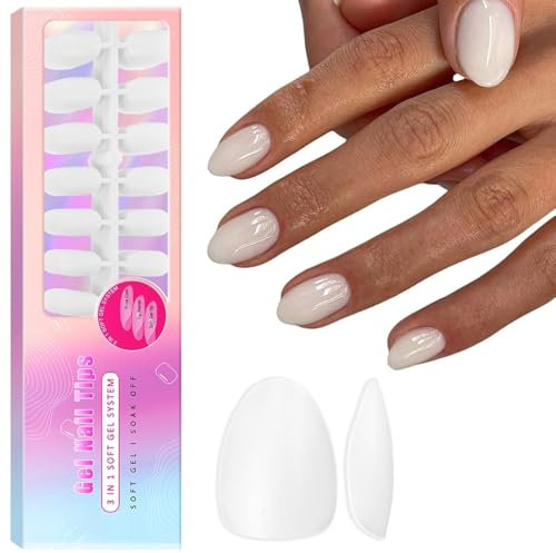 SXVME Soft Pre-Colored Acrylic Nail Tips, White False Nails Tip Short Oval, Solid Color Matte Gel Press on Nails Short Almond Full Cover Artificial Fake Nail Extensions for Women DIY 300 Pcs