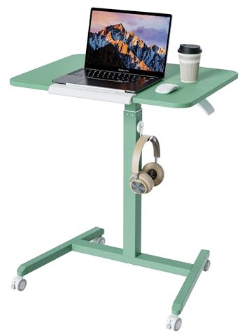 ETHU Höhenverstellbarer Beistelltisch, Mobiler Schreibtisch mit Rollen, Laptoptisch für Sofa Bett, Couchtisch 90° Neigbare Gasfeder-Platte (65 cm), Vielseitiger Rolltisch für Zuhause