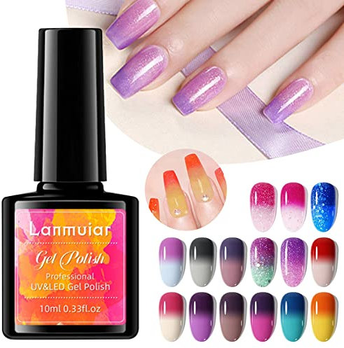 Temperature Color Changing Gel Nail Polish,Long Lasting Quick Dry Glossy Soak off Nail Gel Nail,Red Glitter Green Purple Mood Temperature Change Nail Polish for DIY Manicure