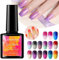 Temperature Color Changing Gel Nail Polish,Long Lasting Quick Dry Glossy Soak off Nail Gel Nail,Red Glitter Green Purple Mood Temperature Change Nail Polish for DIY Manicure