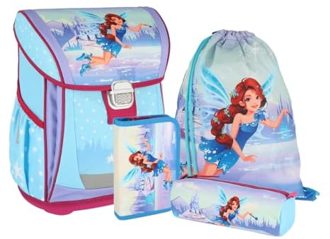 itenga Grundschul Ranzen Set COOL - Schulranzen Set 4 teilig für Jungen und Mädchen mit Mäppchen Faulenzer Turnbeutel (Fee)