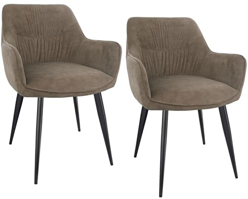 WAFTING Esszimmerstuhl 2er Set, Polsterstuhl esszimmer,esszimmerstühle mit armlehne, Metallbeine, Belastung 120 kg, Stühle für Esszimmer,Küchenstuhl für Wohnzimmer, Arbeitszimmer,Schlafzimmer,Braun