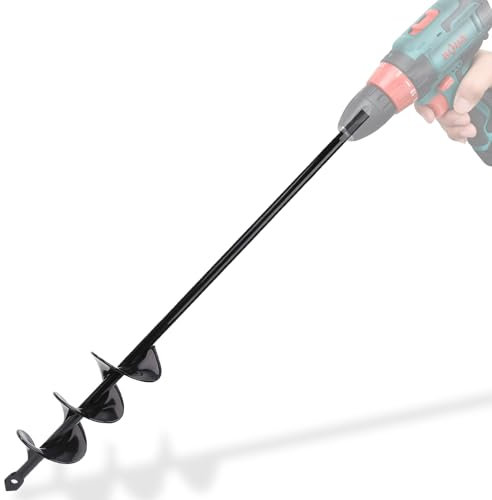 Warmfay Garten Erdbohrer für Bohrmaschine, Garten Schnecken 75X5CM, Pflanzbohrer für Akkuschrauber - Hex Shank Rostfreier Stahl Erdlochbohrer Pfahlbohrer, Schwarz Solider Schaft Spiralbohrer