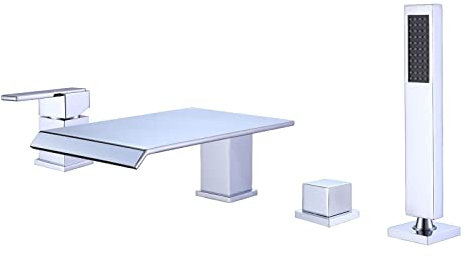 Rubinetto Miscelatore Vasca riempimento Vasca con soffione Doccia Set Bagno Miscelatore lavabo Cascata Cromato, 4 Fori