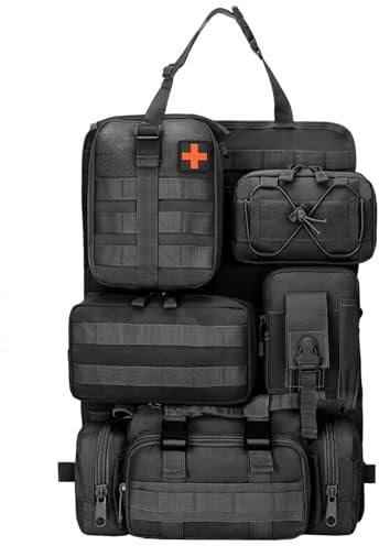 Yolispa Tactical Car Seat Back Organizer, Back Seat Organiser with 5 Detachable Molle Pouches, 600D Oxford Waterproof Tactical Vehicle Car Backrest Protector for Most Vehicle SUV Truck Pickup