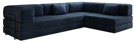Luxusbetten24 Designer Sofa Lazy L in Samt Blau Rechts