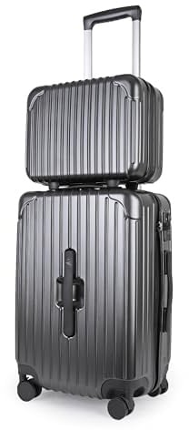 JLY 14/20 Inch 2 Piece Hard Shell Set with Vanity Case, Onyx Black | ABS+PC construction, vanity organiser, cup holder, wet/dry separation and spinner wheels for short trips
