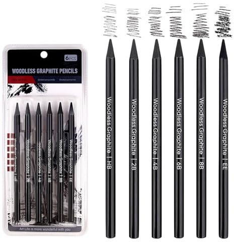6PCS Professional Charcoal Pencils for Artists – Premium Charcoal Pencil Set, Ideal for Rich Shading, Drawing, Art Projects and DIY Sketching(HB, 2B, 4B, 6B, 8B, EE)