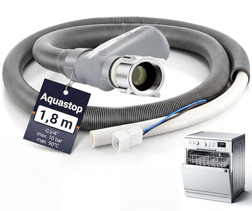 Enhon Aquastop Tuyau d’alimentation pour lave-vaisselle, 1,8 m, avec protection anti-fuite, compatible Bosch, Siemens, Neff, Miele, Electrolux, Remplacement pour 00668113/668113