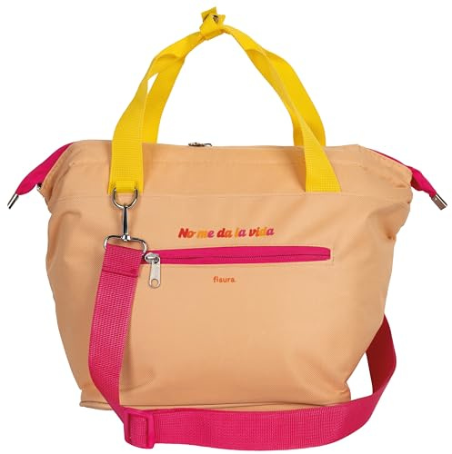 Fisura – Bolsa térmica porta alimentos original “No me da la vida”. Bolsa comida de 9 L con correa ajustable. Fiambrera almuerzo isotérmica. 26 x 20 x 25 cm.