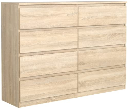 MebLocker Kommode 100 cm, 8 Schubladen, Sonoma | Sideboard, Wohnzimmer Flur Schlafzimmer, Moderne Schlafzimmermöbel, Kommodenschrank 100x101,5x39 cm