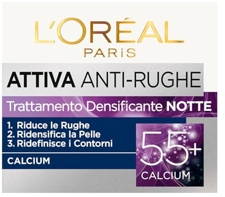 L'Oréal Paris Aktive Anti-Falten-Nachtcreme 55+ 50 ml, Anti-Falten-Effekt, reduziert Falten, verbessert die Elastizität und spendet Feuchtigkeit 24H