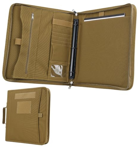 OLYCRAFT Tactischer Portfolio Ordner mit Reißverschluss Padfolio Ordner Abnehmbarer 3 Ring Mechanismus Planer Oliv Notizbuch Hülle Tactical Notebook Cover mit A4 Letter Papier für Planer Außenarbeit