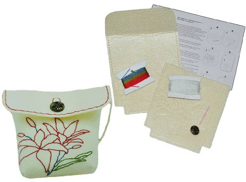 alles-meine.de GmbH Bastelset: für Filztasche - Blumen & Blüten - Creme/weiß - zum Sticken, Nähen per Hand - Tragetasche Oliv grün - Tasche mit Blumen Blüten bunt Handarbei..