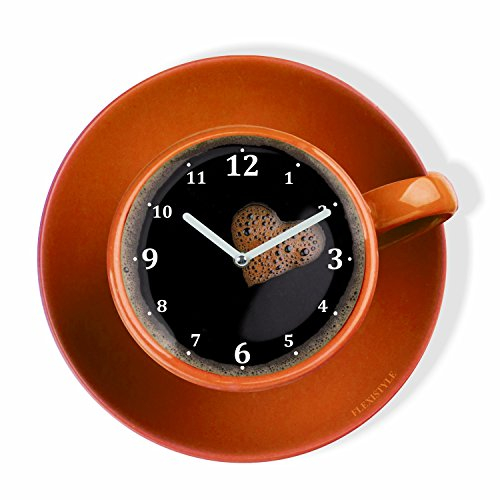 FLEXISTYLE Moderne Küchen Wanduhr Tasse Perfetta, Orange, Acrylglas, UV-Druck, Made in EU, 30 x 31 cm