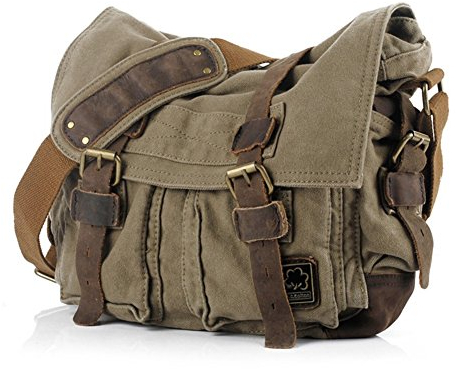 Jonon Bandolera de lona estilo militar vintage para laptop de 13.3 a 17 pulgadas, verde1, Size 13.3