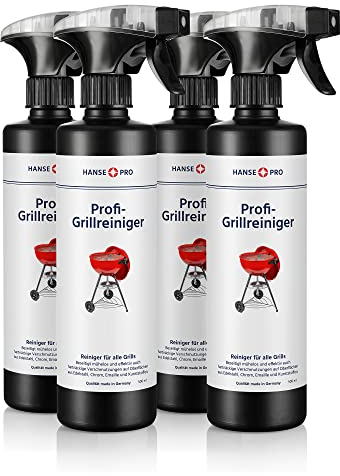 HANSE PRO Profi-Grillreiniger, 4 x 500 ml I löst hartnäckige Verkrustungen und Rückstände I für Grillrost, Herdplatten, Öfen, Dunstabzugshauben I optimal für Edelstahl Grillrost-Reiniger