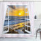 ABAKUHAUS Küsten Duschvorhang, Open Window Sonnenaufgang Meer, Stoffliches Gewebe Badezimmerdekorationsset mit Haken, 175 x 200 cm, Blau Orange