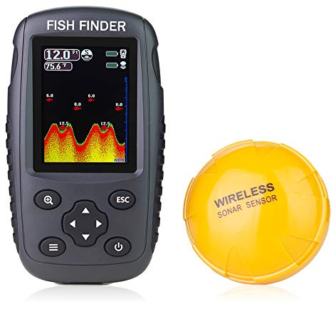 RIIMUHIR Venterior Tragbare Fish Finder Wireless Sonar Sensor Fishfinder Depth Locator mit Fischgröße, Wassertemperatur, Bottom Contour, Color LCD Display