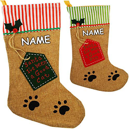 alles-meine.de GmbH 3D Effekt XL - Weihnachtssocke & Weihnachtsstrumpf - inkl. Name - Haustiere - Hund & Katze - 49 cm - Katzenfutter - zum Aufhängen - Nikolausstiefel - Nikola..