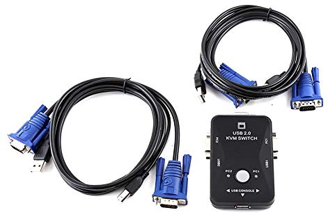 ASHATA USB KVM-Switch-Box, 2-Port USB VGA KVM-Switch-Box und Kabel Kompakter 2-in-1-Out-Umschalter für PC, Laptop, Desktop, Computer, Tastatur, Video, Maus