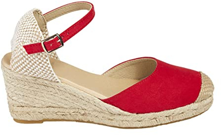 Handgjorda kil-espadrillos dam 7 cm kilklack – tillverkad i Spanien, röd, 40 EU